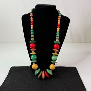 Vintage | Wooden Bead Colorful Necklace